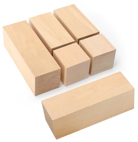 XRVRILE 6 Piezas Bloques de Madera de Tilo para Tallar, Bloques Macizos 5x5 cm en 3 Alturas, Madera para Tallar Natural No Tratada, Ideal para Talla, Escultura, DIY