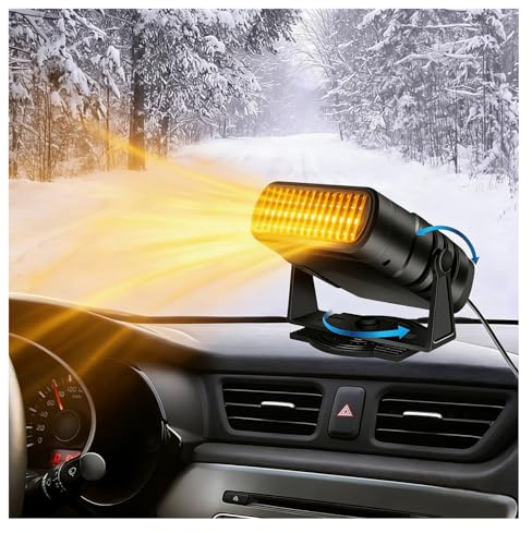 Gntodebj 4-in-1 Auto Heizlüfter, 12V Sofortige Wärmeleistung Windschutzscheiben Defroster Demister mit 360° Drehbar und 90° Neigbar zum Die Meisten Autos