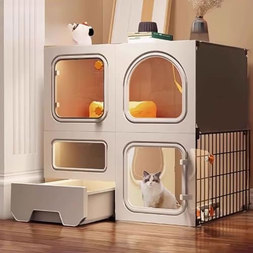 Katzenlaufstall mit oberer Abdeckung – Indoor Katzenhaus und Kiste mit Katzentoilette für Kleintiere
