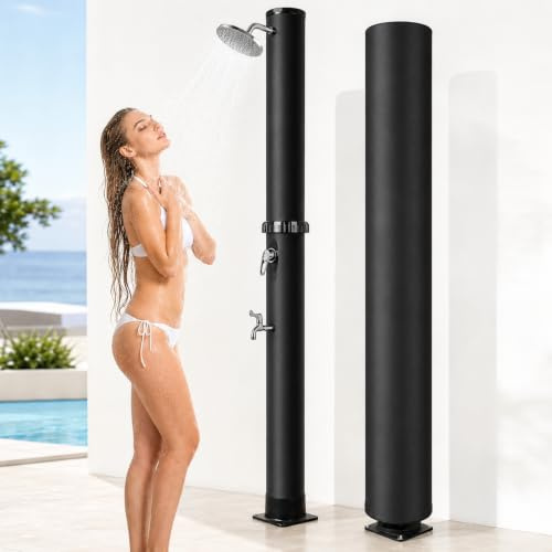 Bsteciar Doccia Solare da Giardino con Copertura Protezione, 35 Litri Doccia da Esterno con Soffione a Pioggia Regolabile, Temperatura Max 60°C, Acqua Calda e Fredda, Perfetta per Giardino, Piscine