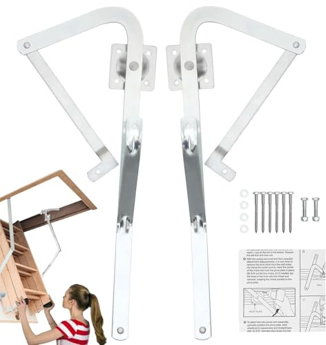 Heavy Duty Attic Ladder Hinge Replacement Kit - Adjustable Spreader Arms for Loft Stairs, Easy Install Hardware Parts