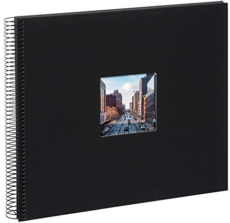 goldbuch 25977 Spiralalbum mit Bildausschnitt, Bella Vista, Foto Album 35 x 30 cm, Fotoalbum mit 40 schwarze Seiten, Erinnerungsalbum aus Leinen, Fotobuch für Bilder und Fotos zum Einkleben, Schwarz