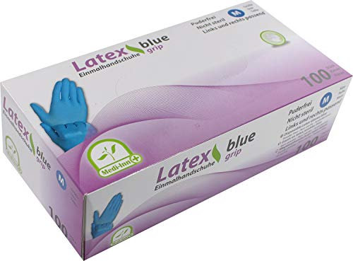 100 Einmalhandschuhe Latex blau Puderfrei von Medi-Inn verschiedene Größen (medium 7-8)