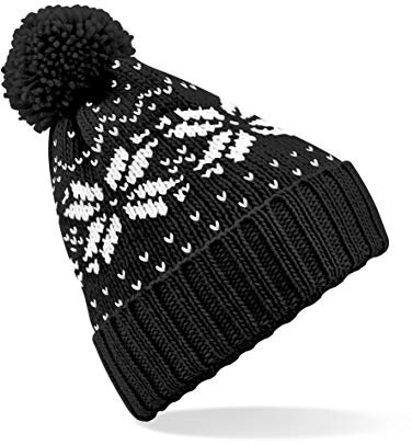 Beechfield B456 Fair Isle Snowstar Baby mütze, schwarz/weiß, Einheitsgröße