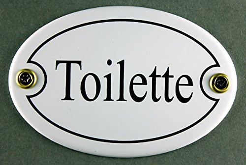 Buddel-Bini Emaille Türschild Toilette Weiss oval 7x10 cm Schild Emailleschild Metallschild Blechschild KloTürschild ToilettenTürschild WC