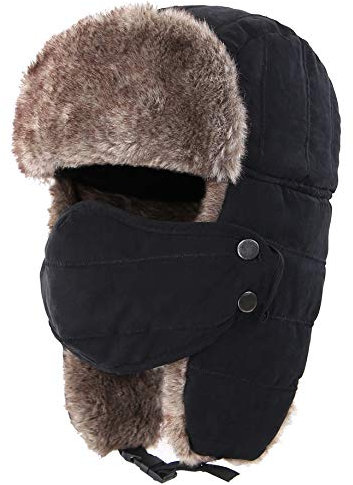 Connectyle Herren m trappermütze winddichtes Winter-russische hüte mit Maske Ushanka Hut Schwarz 55-60 cm