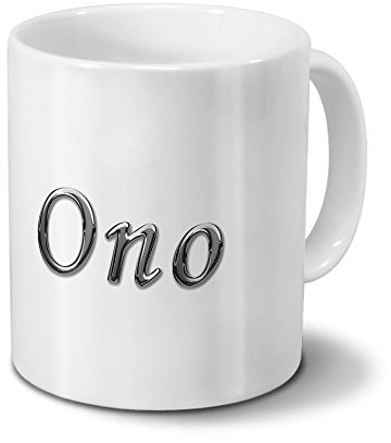 printplanet Tasse mit Namen ONO - Motiv Chrom-Schriftzug - Namenstasse, Kaffeebecher, Mug, Becher, Kaffeetasse - Farbe Weiß