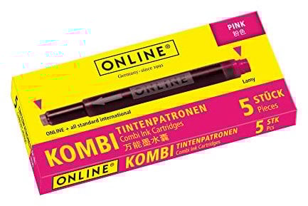 ONLINE Kombi-Tintenpatronen, Universal-Patronen, kompatibel mit allen gängigen Füllern, auch Lamy-Füller, Ersatz-Patronen, Schachtel mit 5 Großraum-Patronen, Farbe: Pink
