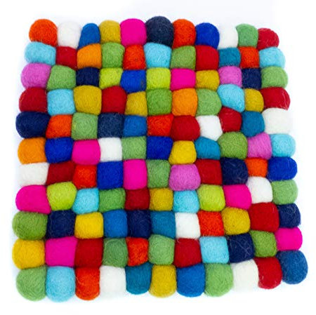 feelz Untersetzer Filzkugel quadratisch bunt 100% Wolle Handarbeit (15x15cm)