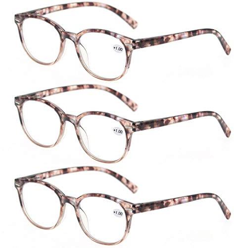 MODFANS Women Reading Glasses 3 Pair Stylish Ladies Readers with Comfort Spring Hinge Pattern Design for Fashion Women Reading Pouch Included