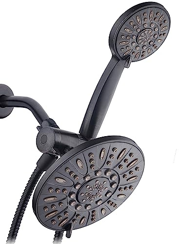 AquaDance, Juego de alcachofa de ducha de 3 vías de alta presión de bronce aceitado de 18 cm con manguera extra larga de 1,8 m. Disfruta de un lujoso cabezal de ducha de lluvia de 6 ajustes y ducha de