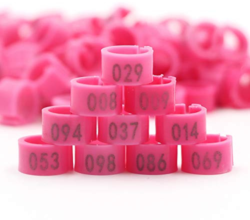 MasXirch 100 Stück Taubenfüßeringe mit Nummern 001-100, Durchmesser 8 mm, Geflügelbeinringe für Küken, Papageien, Enten & Vögel, Clip-Ringe aus Kunststoff (Rosa)