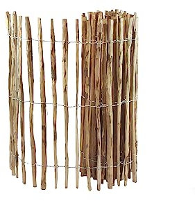 Clôture de jardin en lattes 120 cm de haut – Clôture de fief, saules, étangs – Stabilisation de plantes grimpantes – Clôture en noisetier avec fil d'acier – Couleur naturelle, longueur 500 cm, 7-8 cm