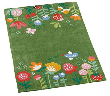 Kinderteppich 100% Baumwolle in Handarbeit hergestellt, Blumen, 100 x 130 cm