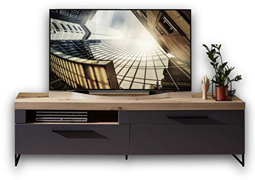 Stella Trading LOFT-TWO TV-Board in Artisan-Eiche Optik, graphit - Hochwertiges Low-Board für Ihr Wohnzimmer - 192 x 55 x 44 cm (B/H/T)