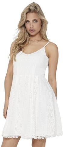 Vestido Mujer Escote en V Encaje Tirantes Ajustables Corto Verano, Color:Blanco, Talla:38