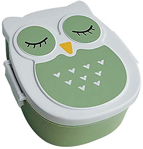 Peakpet Brotbox mit Unterteilung 2 Fächer Brotdose Mit trennwand Jungen Mädchen Cartoon Eule Dose Frühstücksbox leicht tragbar Bento Box (Grün)
