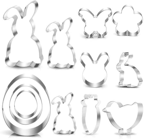 Ausstecher Ostern, Plätzchen Ausstecher Ostern, 12 Stück Ausstechformen Ostern Set, Keksausstecher Ostern für Backen, Hase, Karotte, Küken, Ei, Häschenkopf, Blume, Schmetterling