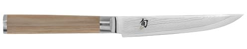 Shun Coltello da bistecca classico biondo da 12,1 cm, coltello giapponese artigianale, nucleo VG-MAX con rivestimento in acciaio inossidabile damasco, manico in legno pakkawood, coltello da bistecca