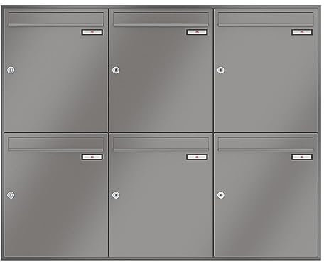 RENZ/Schattenfuge / 6er Unterputz-Briefkastenanlage Einbau-Briefkasten/RAL-Farbe 9007 Volumen 23 L/Dein-Briefkasten.de