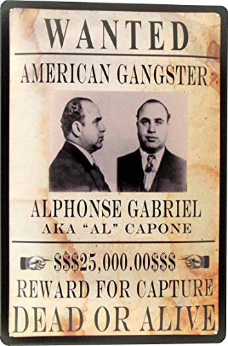 Blechschild 20x30 Wanted Al Capone Steckbrief Fahndungs Plakat 30er Jahre Belohnung im Vintage USA Design American Gangster Chicago Mugshot Bounty Hunter Retro