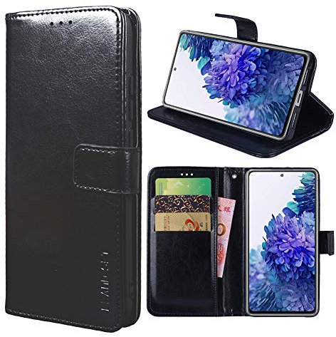 Hülle für Realme C21 Schutzhülle lederhülle Leder Handy Hüllen, Flip Case Handytasche Tasche Handyhülle für Realme C21, Schwarz