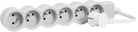 LEGRAND | Rallonge Multiprise Extra-Plate, 6 Prises 2P+T Avec Terre, Cordon 3m Blanc Et Gris Clair, 1 Prise À 90° Pour Chargeur Volumineux