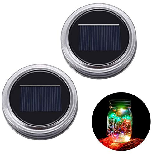 2x Solar Deckel mit 20 LEDs RGB (bunt) Farbwechsel inkl. Akku für Solargläser/Solarglas/Einmachgläser