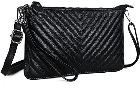 befen Echtleder Damen Umhängetasche Klein Clutch RFID-Blockierung Handtasche Damen Leder Crossbody Bag mit Reißverschluss und Schultergurt & Handgelenkband,Schwarz