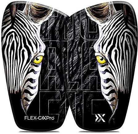 Flex-GXPro - Schienbeinschoner flexibel - maximaler Schutz + 20% - Ultraleicht 55 Gramm - Zebra - Größe M
