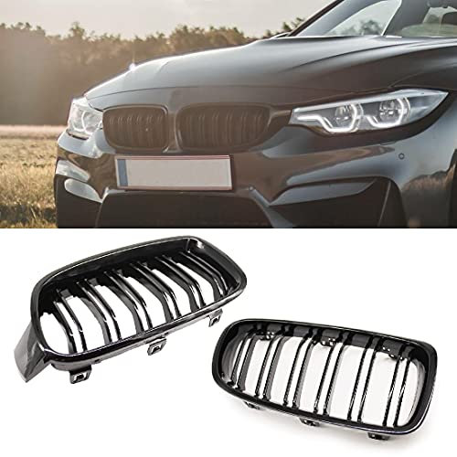HZTWFC 1 par de rejillas de rejilla frontal de doble listón negro brillante riñón para BMW Serie 3 F30 F31 F35 2012-2017 estilo de coche