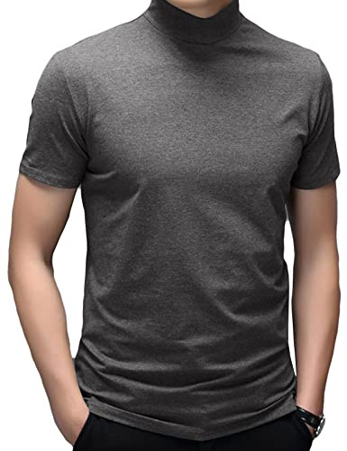 Men's T Shirt Solid Knitting Pullover Sweater Short Sleeve Lightweight Mockneck Sweater Dark Grey 3XL