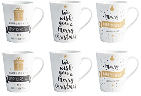 HOME Best Wishes Set 6 Mug in Porcellana, cc370, Tazze Colazione, Decoro Natalizio, 7134600