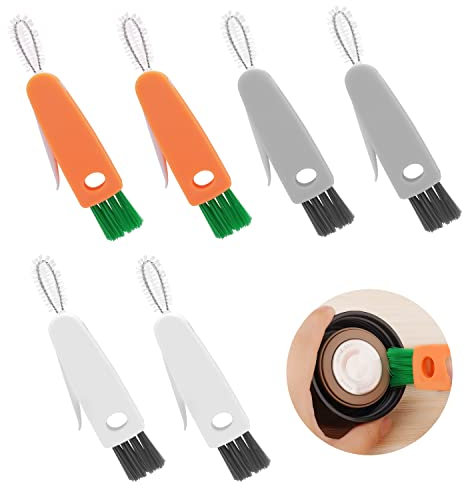 BOXOB 6pcs 3 in 1 Tiny Bottle Cup Lid Detail Brush, Multipurpose Bottle Gap Cleaner Brush Cup Lid Cleaner Bottle Cap Brushes for Cleaning, Gray,orange,white (B03408)