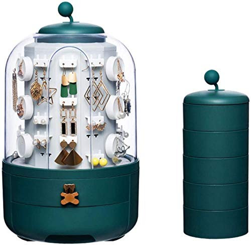 Schmuck-Organizer, drehbare Box mit 360-Grad-Drehung, 5 Schichten, kleine Gegenstände, Etui mit 39 Haken für Halskette, Armband, Ring (grün)