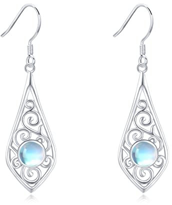 Mondstein Ohrringe 925 Sterling Silber - Filigran Tropfen Ohrhänger Schmuck - Geschenke für Frau, Freundin, Mutter, Tochter