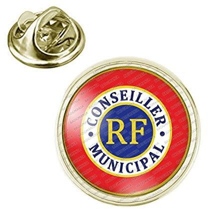Badgmania Pin's Doré 20mm Cocarde Tricolore Conseiller Municipal RF Bleu Blanc Rouge Logo 18mm Pins Bouton Epinglette