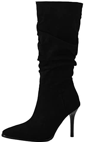 Joliss Donna Tacco Alto Stivali Arricciati Donna Appuntito Stivali Arricciati Donna Senza Chiusura Serata Stivali Arricciati Nero Numero 34 Eu