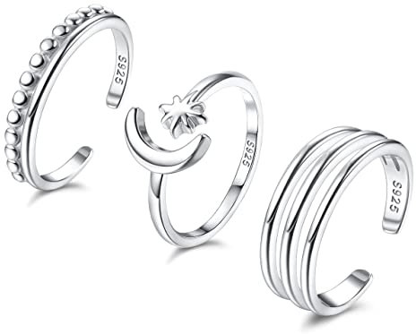 KRFY 925 Argent Bagues d'orteil pour Femme Bande réglable Pinky Rings Minimalist Beach Foot Bijoux 3Pcs Open Bagues d'orteil
