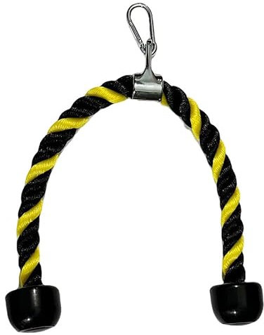 qibylift Nylon Trizepsseil gedrehtes Seil trizepstau zum herunterziehen mit rutschfesten Griffen - Bizeps, Trizeps, Fitnessstudio oder zu Hause Kabelmaschine für Zubehör (Gelb&Schwarz)