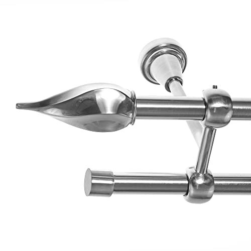 BASIT Gardinenstange I Edelstahl Look Metall Ø 16mm I Vorhangstange I Gardinenstangenset I Deckenbefestigung I 2 läufig mit Deckenmontage I Spitze gedreht I Länge 540 cm I Design D24 E14 E17