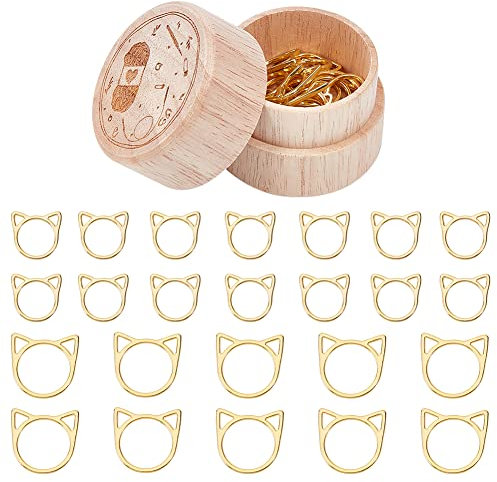 nbeads 30 Stück Katzenkopf Maschenmarkierer Ringe, Legierung Metallic Stichmarker Strickstich Gegenstich Ringmarkierer Mit Holz Aufbewahrungsbox zum Stricken Nähen Quilten Schmuck Herstellung