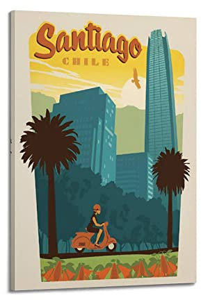 KYNA Vintage-Reiseposter Chile Santiago, dekoratives Gemälde, Leinwand, Wandposter und Kunstbild, modernes Familien-Schlafzimmer, Deko-Poster, 50 x 75 cm