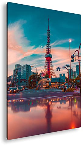 Leinwandbild Tokyo Tower in der Abenddämmerung – Blickfang der Stadt Format: 70x50 cm XXL Kunstdruck Bild auf Keilrahmen/Wandbild/Wohnzimmer Deko