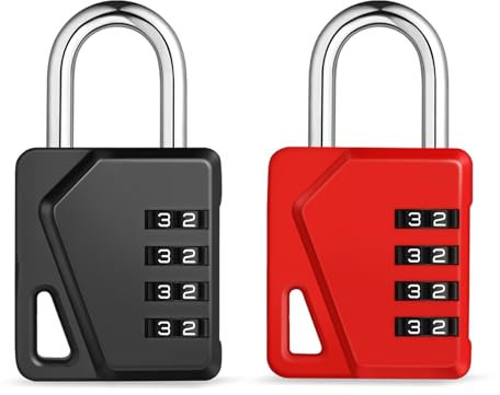 ZHEGE Vorhängeschloss Zahlen, Schloss 4 Stellig mit Namensschilder für Fitnessstudio Spind, Schule Schließfach, Vorhangschloss Zahlenschloss wetterfest für Schuppen, Zaun Tor (Schwarz und Rot)