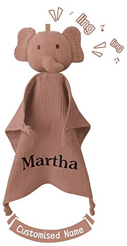 TYRY.HU Babydecke mit Namen Personalisierte Schmusetuch Kuscheldecke Schnuffeltuch Strick Geschenk zur Geburt(Elefant)