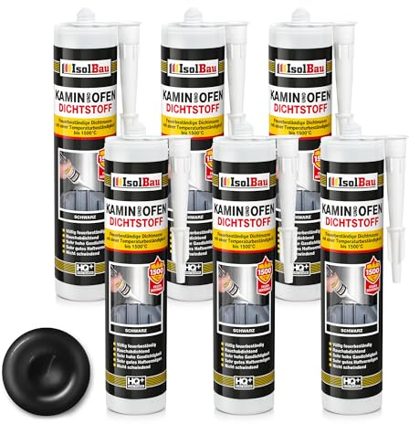 Isolbau Kamin & Ofen Dichtstoff - Feuerbeständige Dichtmasse bis 1500 °C - Für Reparatur & Füllung von Rissen in Kaminen & Öfen - Schwarz, 6 x 300 ml Tube