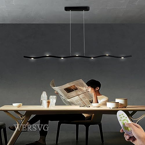 WERSVG L125cm Esstischlampe LED Pendelleuchte Dimmbar 3000K-6000K Esszimmerlampe Schwarz Hängeleuchte Mit Fernbedienung Einfachheit lineares Design Hängeleuchten Modern Büroleuchter