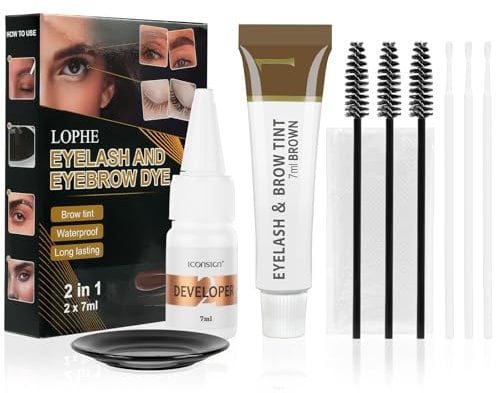 LOPHE Brow and Lash Tint, Brown Eyebrow Dye and Eyelash Tint, Fast & Easy Brow Dye Starter Kit, Formula Brow Tint with Fibres for Plump Thick Lash, Long Lasting Volume Lash Tint and Full Brows