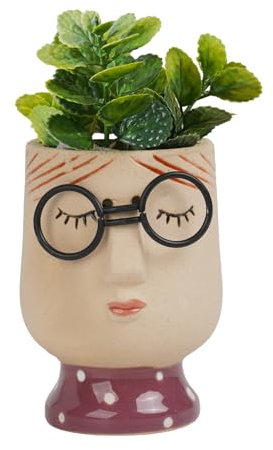 DiliComing Face Planters Pots Head - Small Porcelain Planter Vase for Indoor Plants, Novelty Flower Pot with Glasses, Indoor Face Vase Succulent Pot 2.8 x 3.1 x 4.1 Inches (No Drainage Hole)